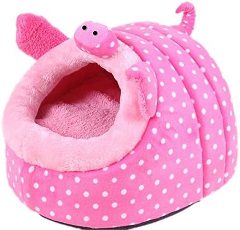 Cute Soft Sponge Pink Pig Shaped Pet Cat Dog House Bed Kennels with Warm Plush Pad (L)