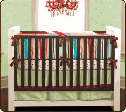 Caden Lane Carey 4 Piece Crib Bedding Set for Boys or Girls - Free Shipping! - Red Circle Dot Crib Sheet