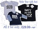 Dirty Fingers Baby Boy Gift Set I only cry when Really Ugly people hold me Bodysuit/Babygrow, Battle of the Naughty Step Veteran Layered Skater Top & Party my Crib T-shirt, 6-12 months