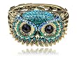Antique-Inspired Gold-Tone Blue Crystal Rhinestone Hoot Owl Face Bracelet Bangle