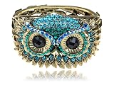 Antique-Inspired Gold-Tone Blue Crystal Rhinestone Hoot Owl Face Bracelet Bangle