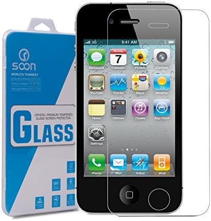 Iphone 4 4s Screen Protector, Soon® 0.33mm Premium Ballistic Tempered Glass - Protect Your Screen From Scratches and Drops - Maximize Your Resale Value - 99.99% Clarity and Touchscreen Accuracy