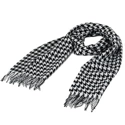 New Softer Than Cashmere 2 Tone Houndstooth Long Fringe Scarf Shawl Wrap 72x12 Black