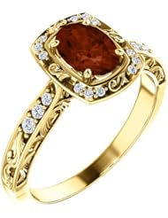 18K Yellow Gold 7.00x5.00mm Oval Cut Mozambique Garnet and Diamond Ring -- LIFETIME WARRANTY