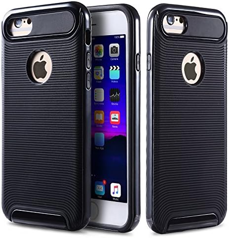 iPhone 6S Plus Case,(Wavelength Series) Anti-slip Shockproof Textured Pattern Grip Cover Defender Dual Protection for Apple iPhone 6/6s Plus (Black)