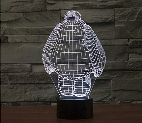 Eye-Protective 3d Glow LED Lamp - 7 Colors Change Kids Room Art Sculpture Lights Produces Unique Lighting Effects and 3d Visualization - Amazing Optical Illusion (Baymax)