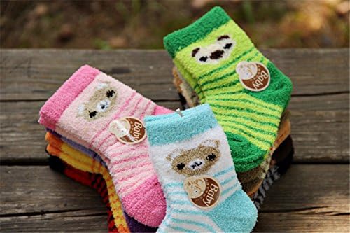 Baby's Winter Warm Thick Fuzzy Sock Striped Bear Colorful 12-Pack