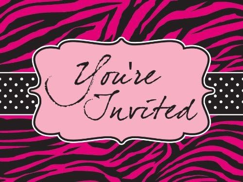 Zebra Boutique Party - Pink Zebra Print Party Invitations x 8