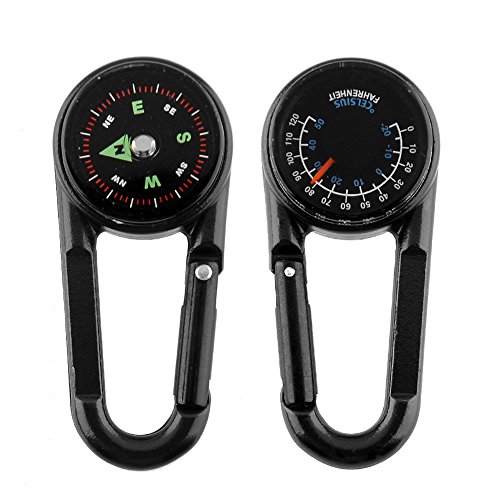 LSD (Pack of 6) Multifunctional Metal Carabiners Clip Hook Mini Compass 3 in 1 Derection Guiding Thermometer Keyring Keychains For Outdoor Sport Hiking Camping Hunting