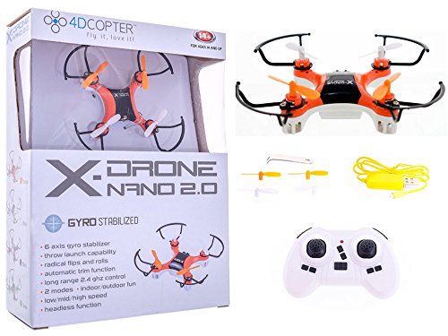 4DCopter Fly it , Love it! - X-Drone Nano 2.0 Aerial Drone Quadcopter Radio Controlled RC Flyer Quad Copter Helicopter - Size: Nano (2in x 2in x1in), Orange