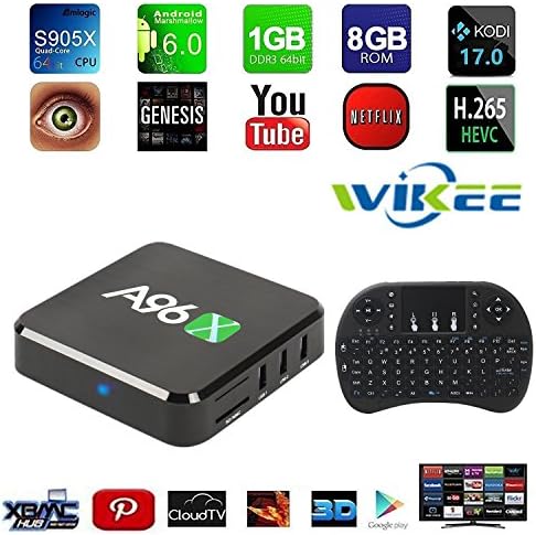 [2017 Free Wireless Mini Keyboard]WIIKEE A96X Android TV Box with KODI 17.0 Fully Loaded Add-ons Amlogic S905X Quad Core Android 6.0 1G/8GB H.265 4K UHD 3D WIFI Unlocked Google Streaming Media Player