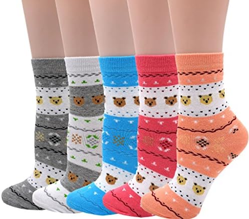 JMEETY Womens 5 Pairs patterned Cotton Crew Socks A1