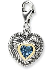 Sterling Silver W/14ky Blue Topaz Antiqued Charm