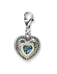14k Yellow Gold Sterling Silver with Blue Topaz Antiqued Charm