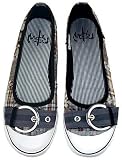 NOTW (Not Of This World) Women's Patches Plaid Blue Ballet Flat Shoes with Buckle