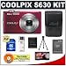 Nikon Coolpix S630 12 Megapixel Digital Camera (Ruby Red) with 7x Optical Zoom + EN-EL12 Battery + 8GB Card + Leather Case + Accessory Kit