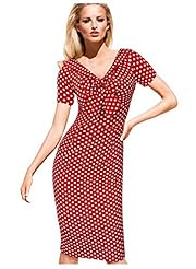V-neck Cocktail Mermaid  Vintage Polka Dot Print Cotton/Polyester Short Sleeves Bodycon Dress/Evening Dress/Prom Dress/Party Dress/Wedding Dress  With a Bow(s)