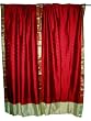 2 India Red Beige Artsilk Sari Curtains Drapes Panel 95"