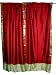 2 India Red Beige Artsilk Sari Curtains Drapes Panel 95"