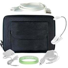 Amazon Kindle DX Hard Shell SLEEVE CASE Cover Pouch Carrying Bag with Extra Accessories Pocket-- BLACK + Whtie Amazon Kindle DX Car Charger + White Amazon Kindle DX Wall Charger + White LED Amazon Kindle DX eReader Light + White Amazon Kindle DX Date Cable + Vangoddy tm, Live*Laugh*Love wrist band!!!