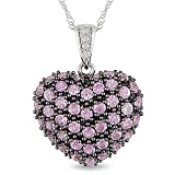 1-1/3 ct. Pink Sapphire and Diamond Accent Heart Pendant in 14k White Gold, GHI, I2-I3
