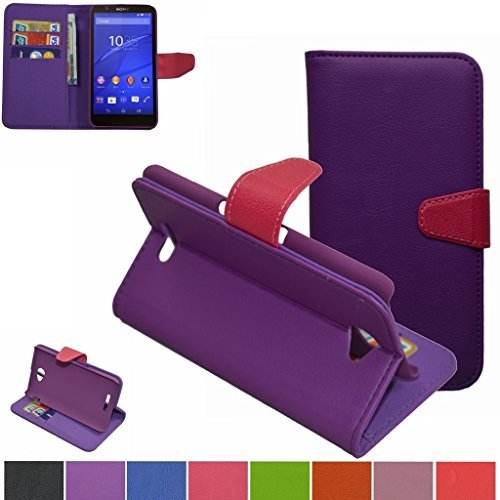 Sony Xperia E4 Case,Mama Mouth [Stand View] Folio Flip Premium PU Leather [Wallet Case] With Built-in Media Stand ID Credit Card / Cash Slots and Inner Pocket Cover For Sony Xperia E4, Purple