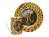 Porcelain Monogram Cheetah Print Mug - Letter K