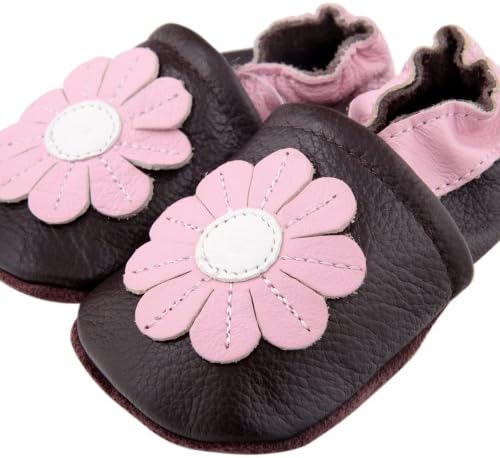Kidzuu Soft Sole Baby Infant Leather Crib Shoes Brown Pink Daisy