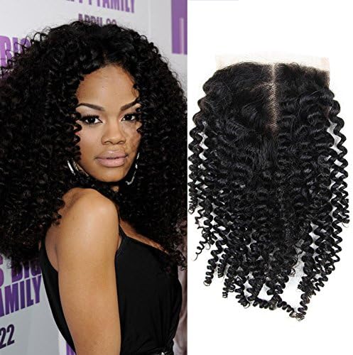 Sunday Hair Afro Kinky Curl Bleached Knots Lace Closure With Baby Hair, Grade 6A Quality Human Virgin Hair Swiss Top Lace Closure 18inch