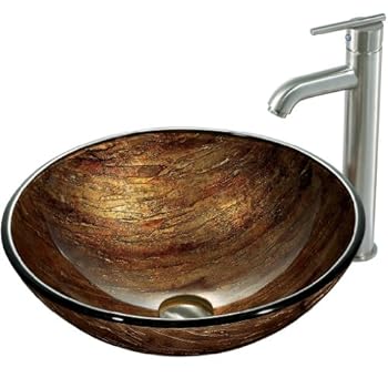 Vigo VGT163 Amber Sunset Vessel Sink with Brushed Nickel Faucet