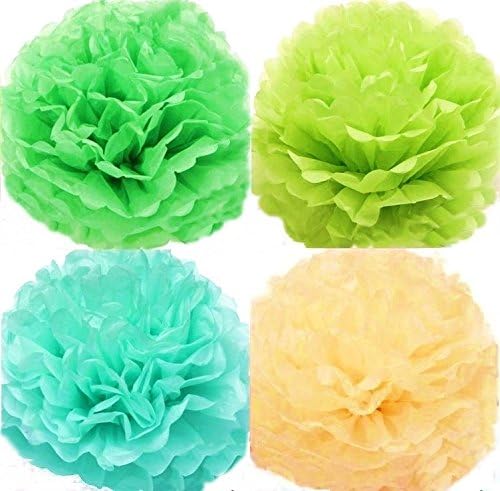 JINSELF Pom Poms 12pack assorted color Tissue Paper Pom Poms / Paper Flower for decoration, wedding, birthday, party, event, and photography (10inch,Green)