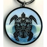 Tribal Ocean Turtle Metal Keychain with Art by Biffle ~ Parting the Waves
