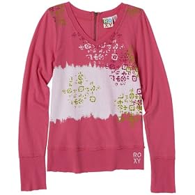 Roxy Girls 7-16 Why So Glum Long-Sleeve V-Neck Top With Back Zipper Detail