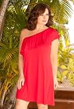 Beach Belle® Plus Size Red One Shoulder Ruffle Dress - Women's Swimwear Plus Size Swimsuits