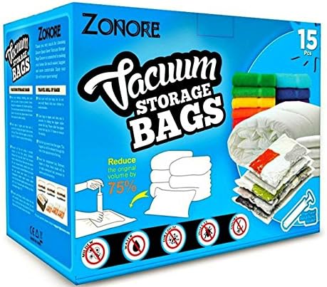 Premium Vacuum Storage Space Saver Bags By Zonore - (15 Bags) Pack [Jumbo, Large, Medium] - 85% More Storage - Free Hand-Pump - Improved 2016