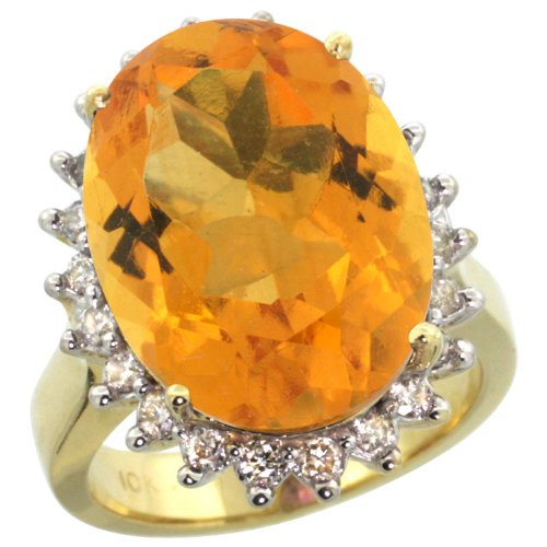 14k Gold ( 18x13 mm ) Large Halo Engagement Citrine Ring w/ 0.467 Carat Brilliant Cut Diamonds & 12.63 Carats Oval Cut Stone, 7/8 in. (22mm) wide, size 9.5