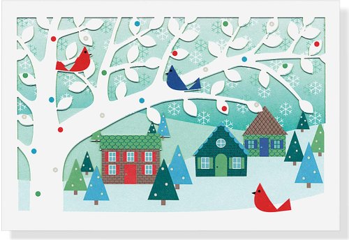 Village Birds Holiday Boxed Cards (Laser Cut Cards) (Christmas Cards, Holiday Cards, Greeting Cards)