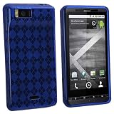 TPU Rubberized Soft-Gel Skin Case for Motorola Droid X2 Daytona, ClearDark Blue Argyle