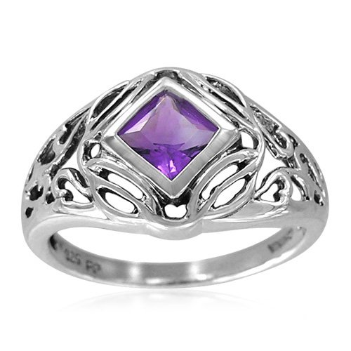 Sterling Silver Celtic Square-Shaped Amethyst Ring, Size 8