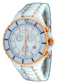 Oniss #ON8015-MRG7 Men's Rose Gold Accented White Ceramic Sports Chronograph Watch
