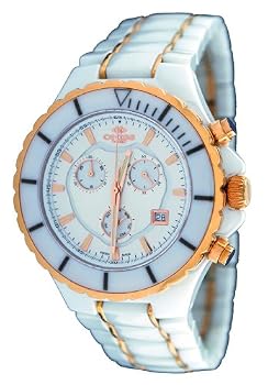 Oniss #ON8015-MRG7 Men's Rose Gold Accented White Ceramic Sports Chronograph Watch