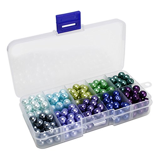 BEADNOVA 8mm 250pcs Tiny Satin Luster Glass Pearl Round Beads Assortment Mix Lot for Jewelry Making