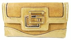 Guess Nala SLG Slim Camel Vinyl Small Clutch Wallet Handbag Purse
