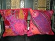 2 Green Gold Bead India Sari Curtains Drape Panel 84" Tabs