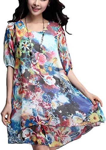 Erlking Women's Cape Sleeve Shift Dress Loose Floral Blends Tee Tops Color Multicolour Size L