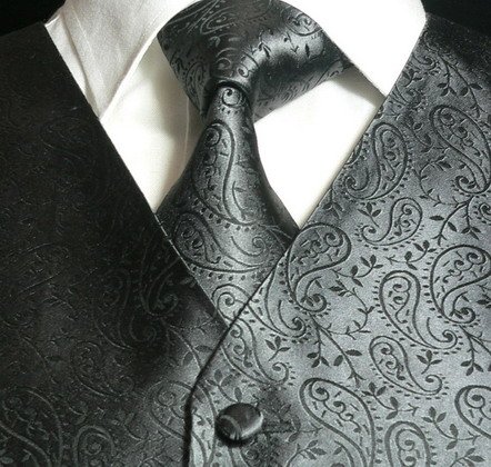 TheDapperTie Tuxedo silk Vest Set: Black Paisley 261VS (Size: XL)