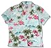 Missy Pink Flamingo Hibiscus Hawaiian Aloha Cropped Shirt in Blue