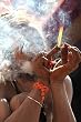 Indian Photographs Ascetic Sadhu in Smoking Posture