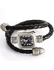 uSs Black Cable Leather Braided Wrap Around Ladies Womens Bracelet Bangle Wrist Watch