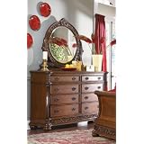 Tiviers Solid Wood Fully Assembled Dresser & Mirror , Cherry Finish